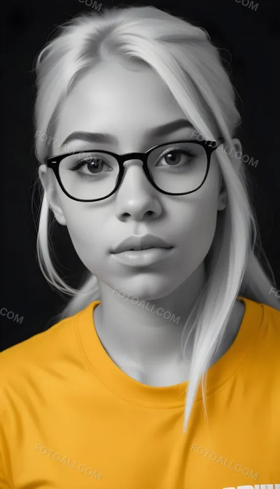 A Black Woman 21 Years Old With Long Blonde Hair And White Glasses Wearing A White T Shirt In A Black And White Background 7 164d