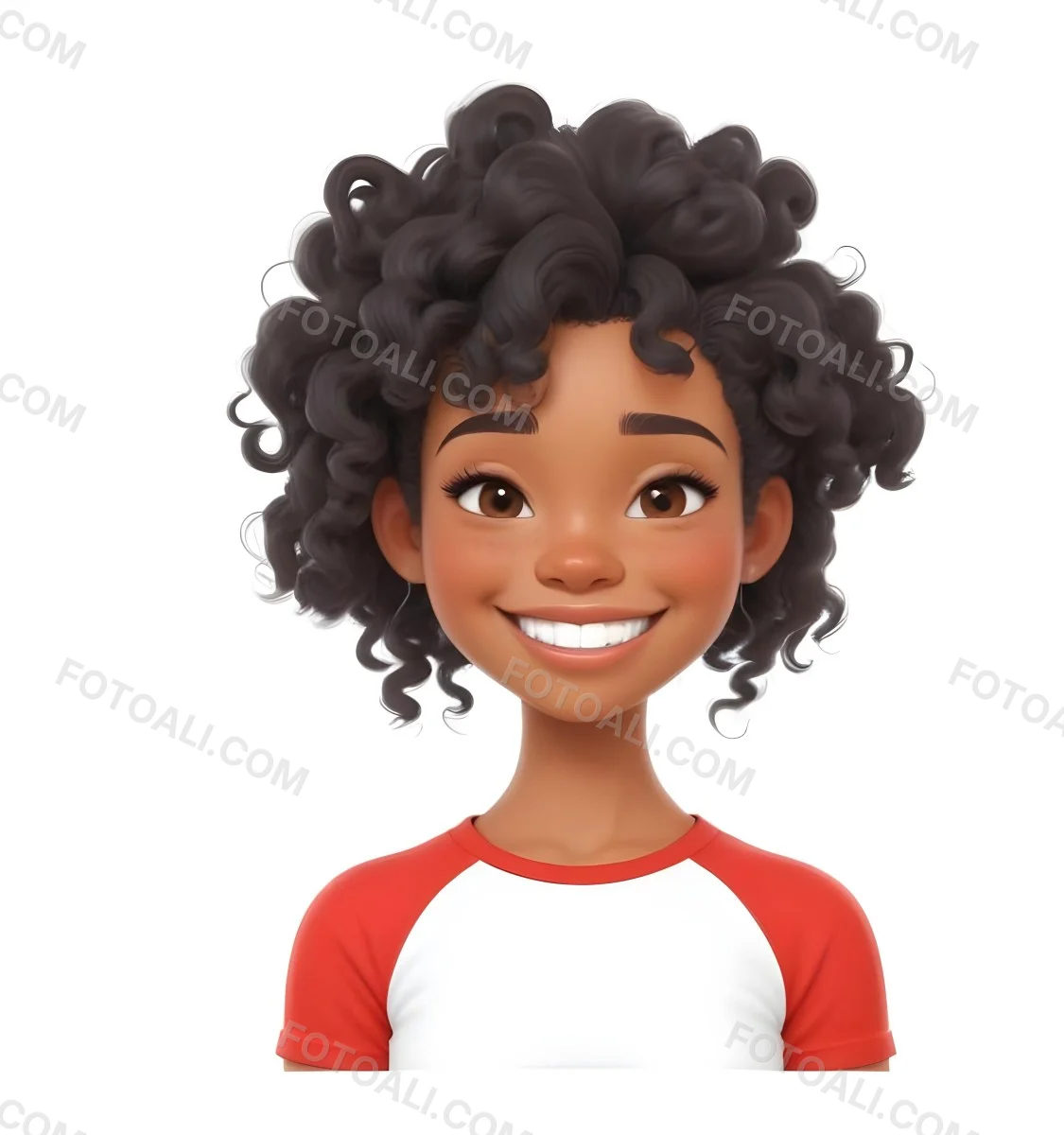 A Black Woman 23 Years Old Curly Black Hair Smiling Wearing A Red And White T Shirt In A White Background 7 6aa2