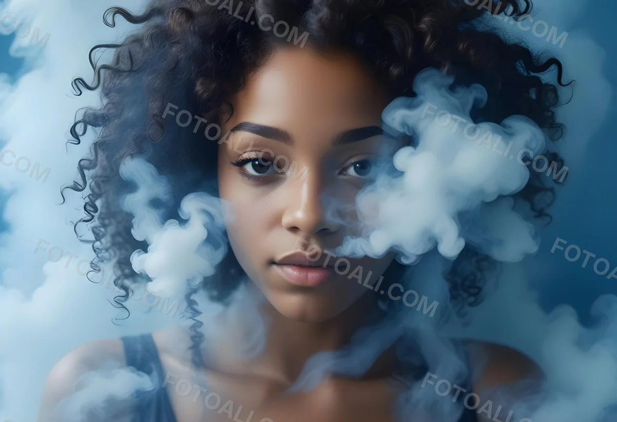 A Black Woman 25 Years Old With Curly Hair Surrounded By Blue Smoke 30 6d01
