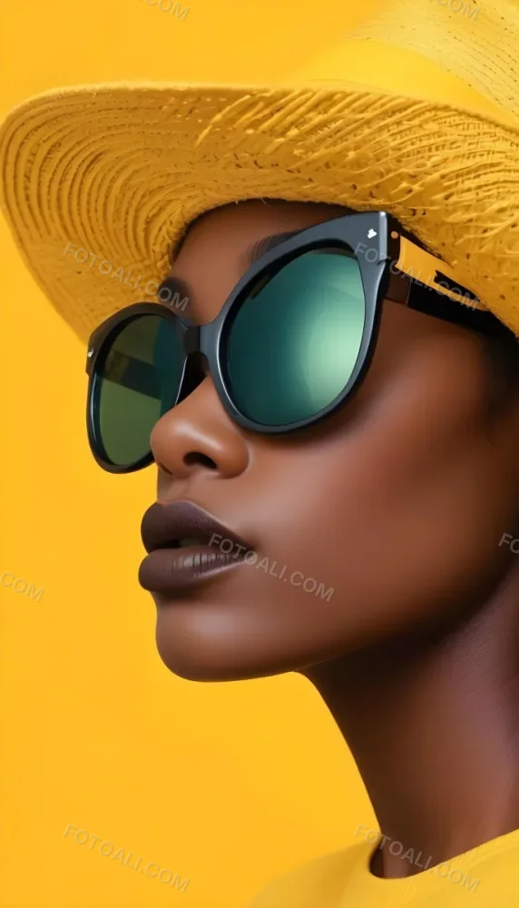 A Black Woman Age 25 With Dark Skin Wearing A Black Hat And Black Sunglasses Black Lips In A Black Background 19 F599