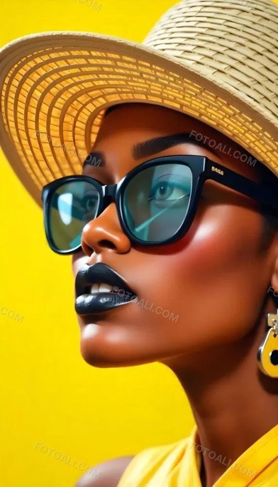 A Black Woman Age 25 With Dark Skin Wearing A Black Hat And Black Sunglasses Black Lips In A Black Background 36 D63b