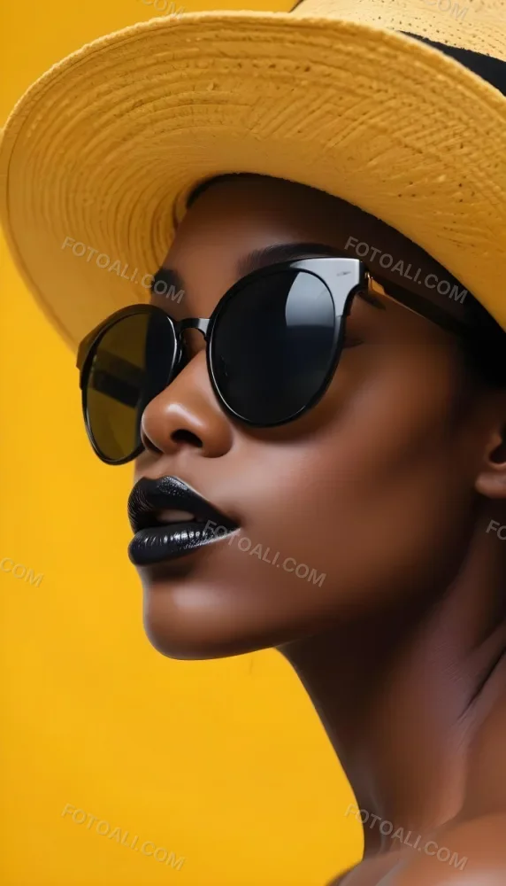 A Black Woman Age 25 With Dark Skin Wearing A Black Hat And Black Sunglasses Black Lips In A Black Background 7 6ac6