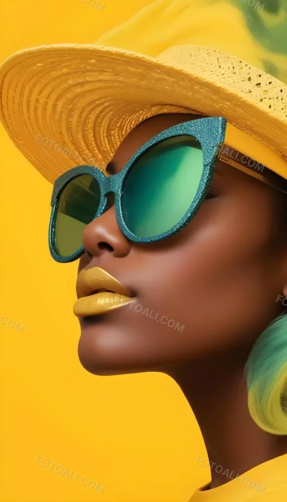 A Black Woman Age 25 With Dark Skin Wearing A Black Hat And Black Sunglasses Black Lips In A Black Background 9 8e3d