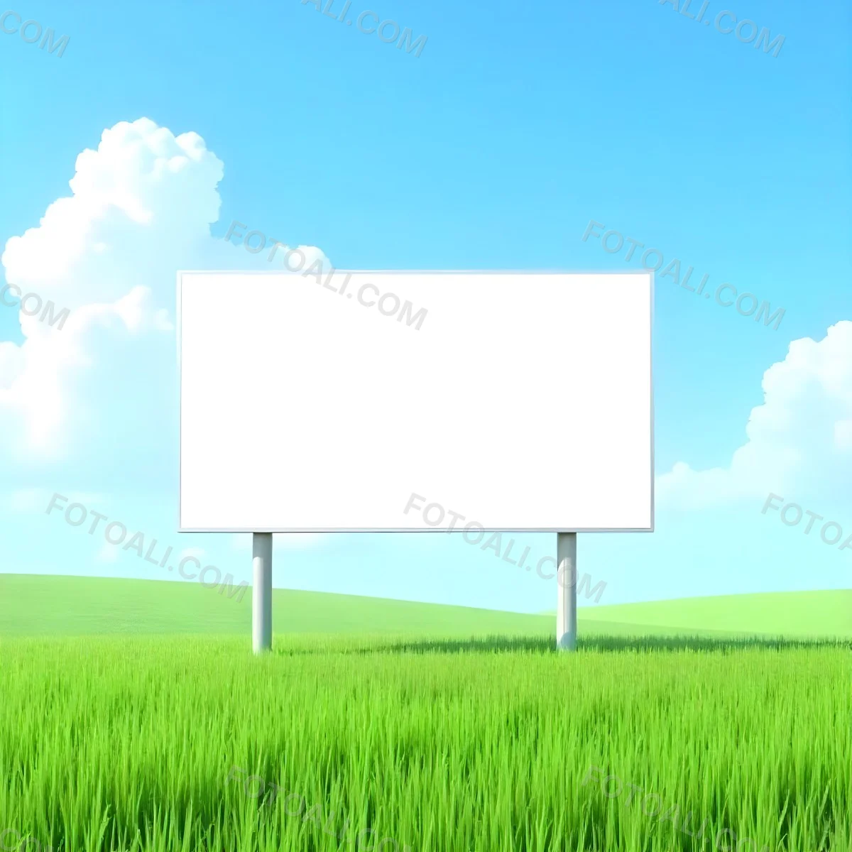A Blank Billboard In A Green Field With A Blue Sky And White Clouds The Billboard Is White And Rectangular The Field Is Green And Grassy 11 Dfe0