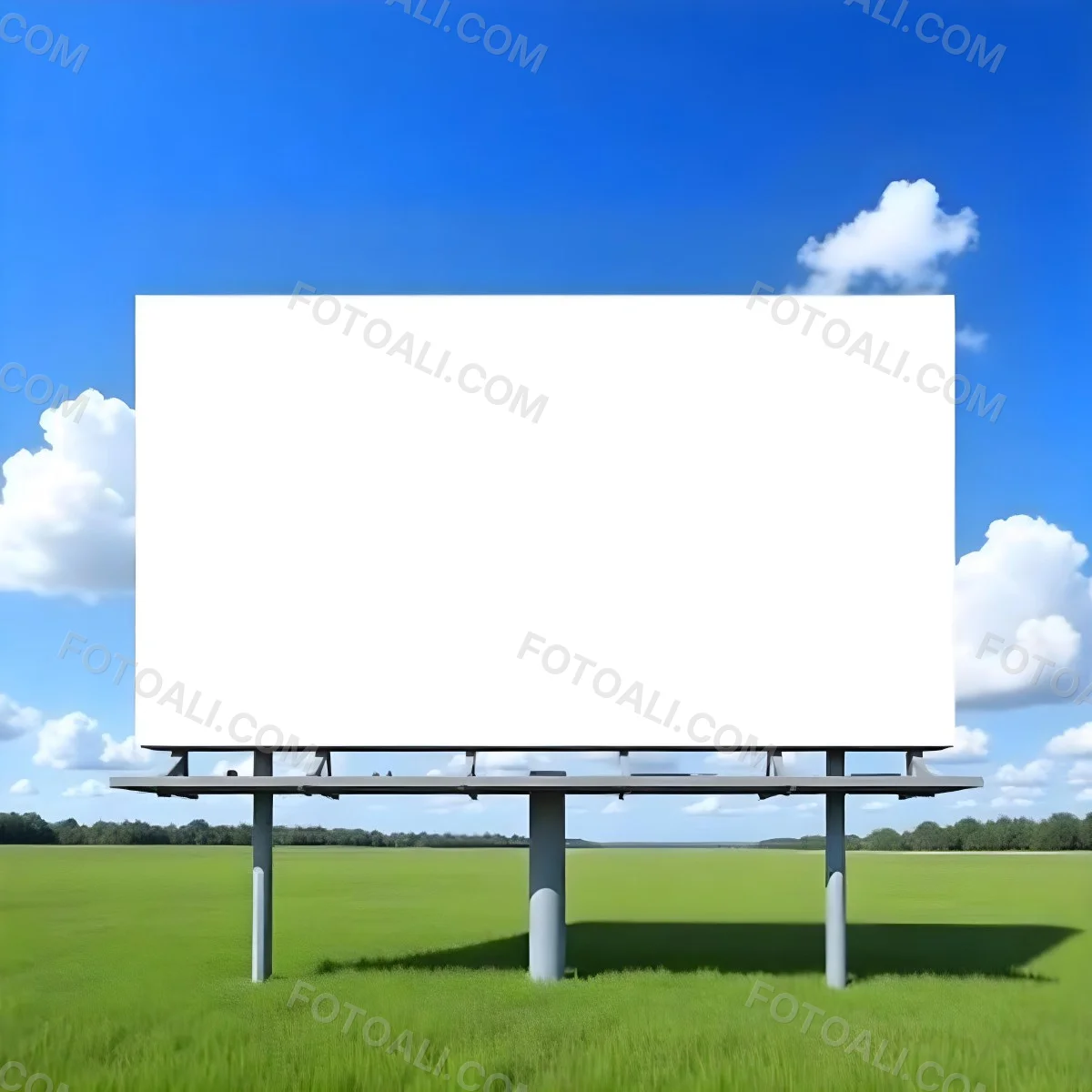A Blank Billboard In A Green Field With A Blue Sky And White Clouds The Billboard Is White And Rectangular The Field Is Green And Grassy 25 A647