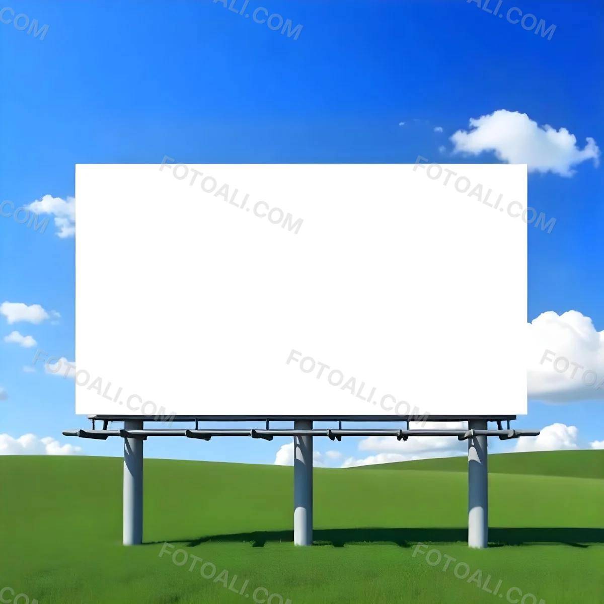 A Blank Billboard In A Green Field With A Blue Sky And White Clouds The Billboard Is White And Rectangular The Field Is Green And Grassy 28 68d8