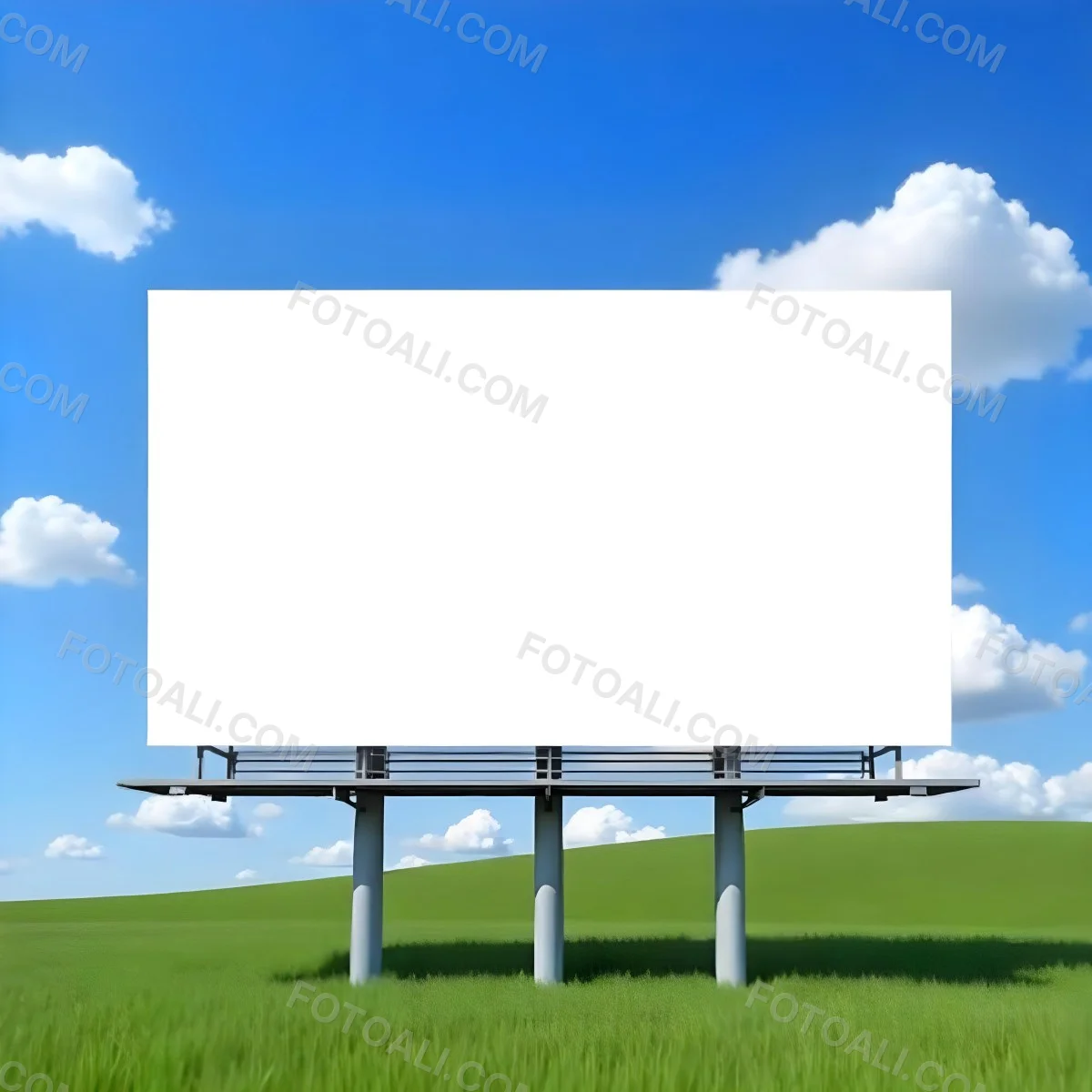 A Blank Billboard In A Green Field With A Blue Sky And White Clouds The Billboard Is White And Rectangular The Field Is Green And Grassy 29 40b6