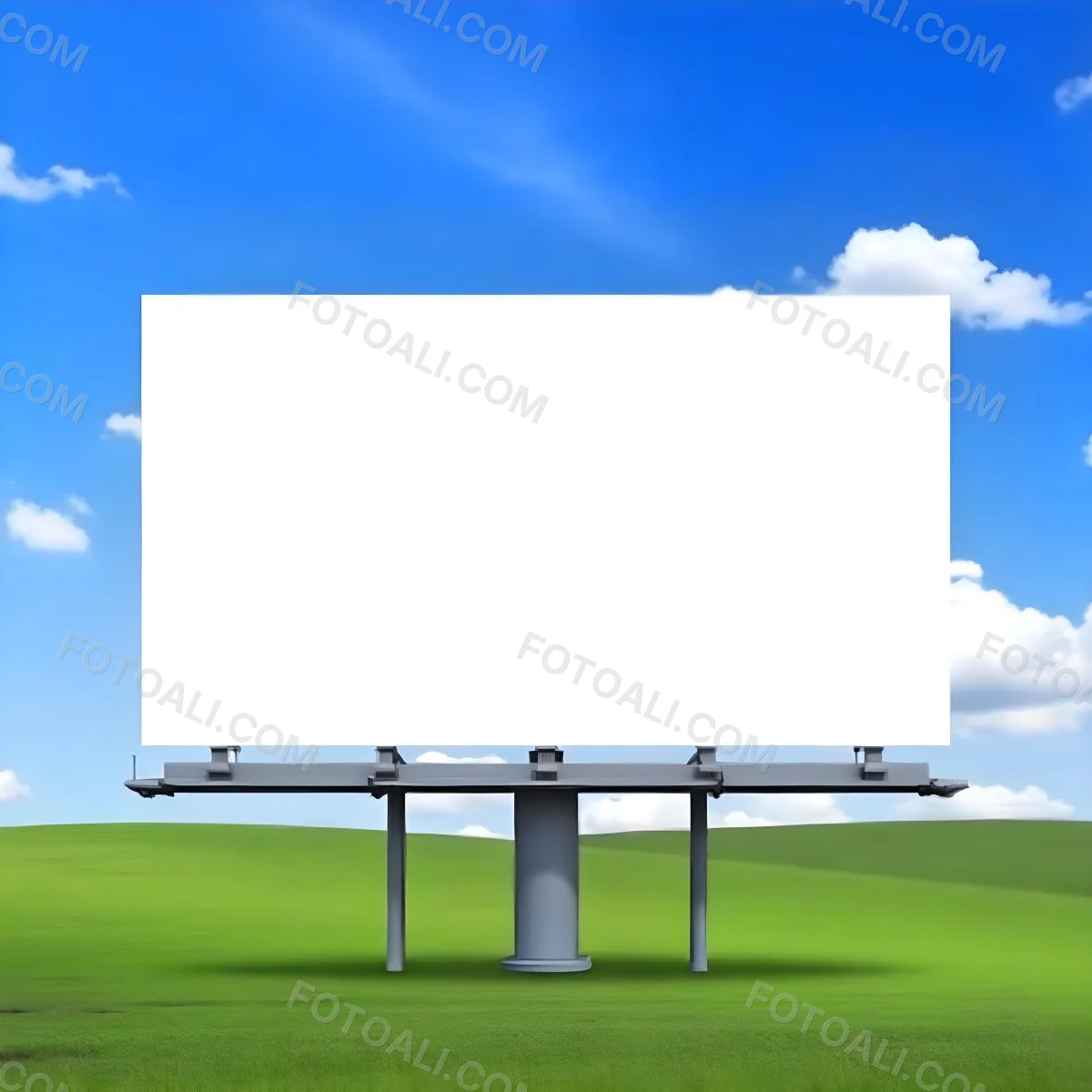 A Blank Billboard In A Green Field With A Blue Sky And White Clouds The Billboard Is White And Rectangular The Field Is Green And Grassy 3 Fd91