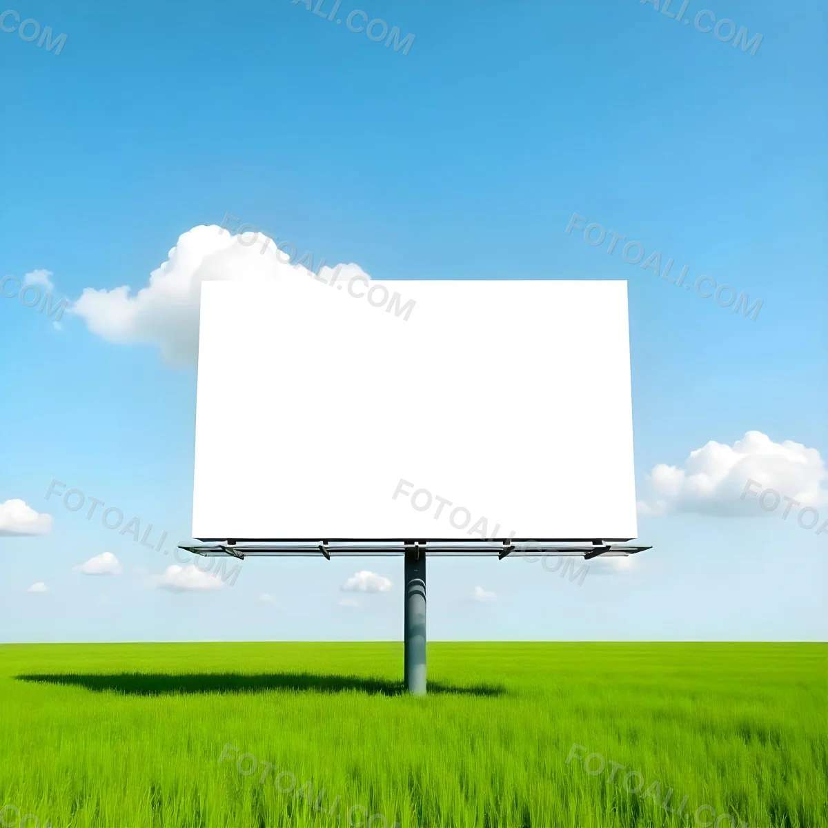 A Blank Billboard In A Green Field With A Blue Sky And White Clouds The Billboard Is White And Rectangular The Field Is Green And Grassy 30 7a04