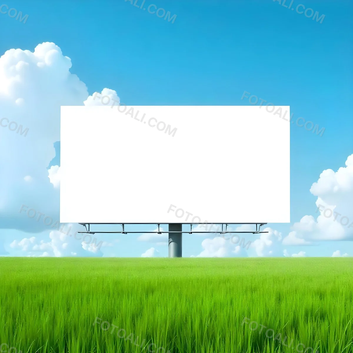 A Blank Billboard In A Green Field With A Blue Sky And White Clouds The Billboard Is White And Rectangular The Field Is Green And Grassy 34 1378