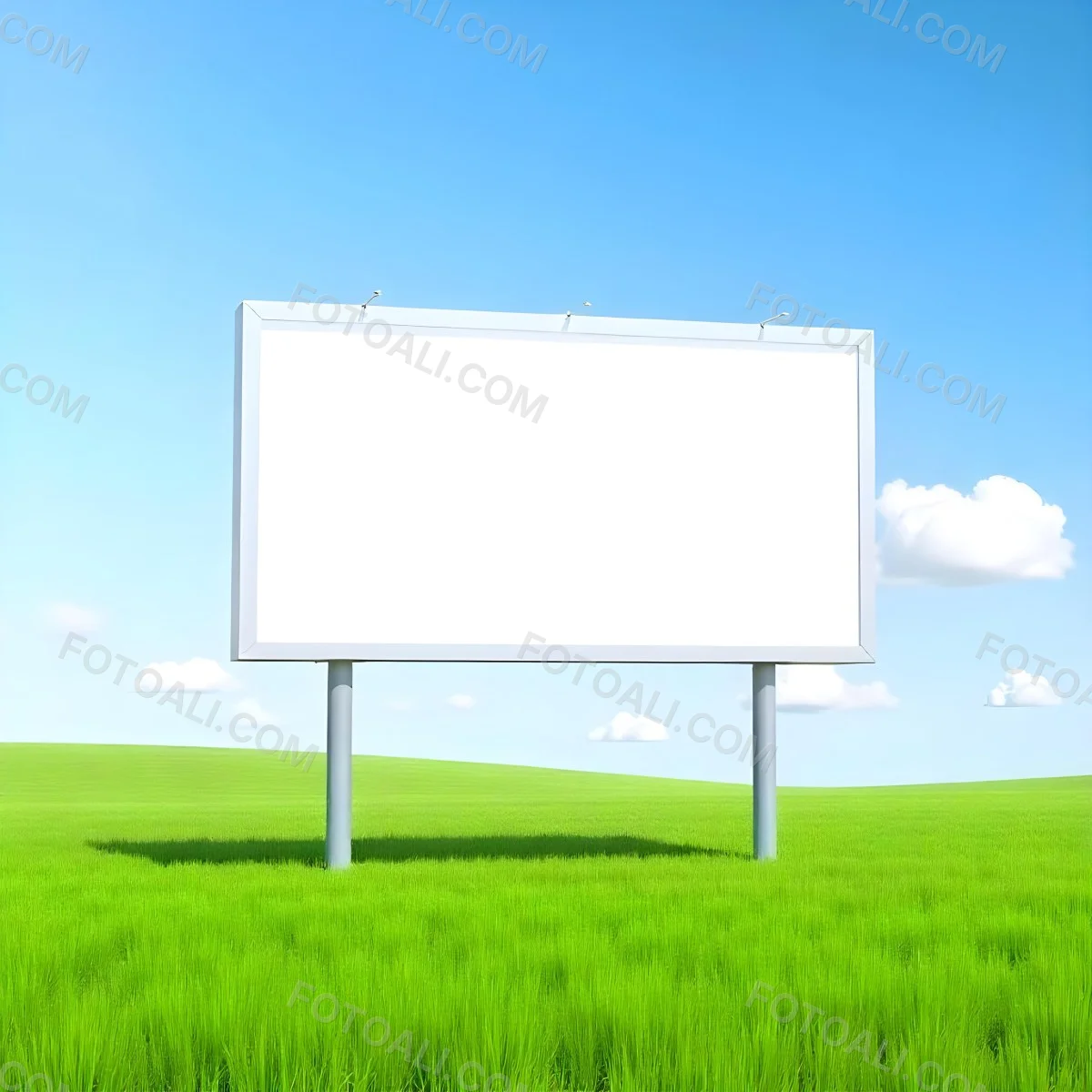 A Blank Billboard In A Green Field With A Blue Sky And White Clouds The Billboard Is White And Rectangular The Field Is Green And Grassy 6 44a5