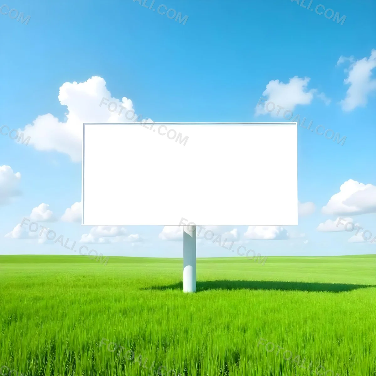 A Blank Billboard In A Green Field With A Blue Sky And White Clouds The Billboard Is White And Rectangular The Field Is Green And Grassy 8 4f55
