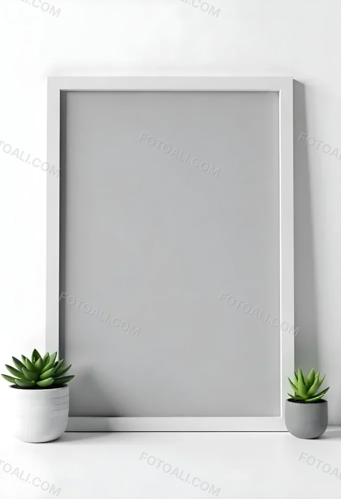 A Blank Black Canvas With A White Frame Two Small Succulent Plants And A White Wall Background 25 775c