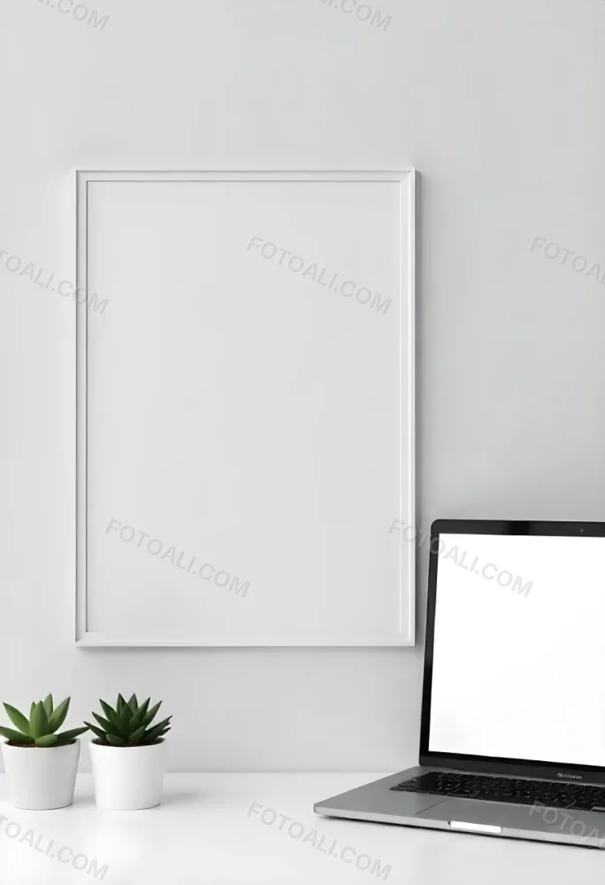 A Blank Black Canvas With A White Frame Two Small Succulent Plants And A White Wall Background 32 6354