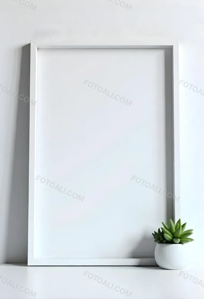 A Blank Black Canvas With A White Frame Two Small Succulent Plants And A White Wall Background 58 Cad6