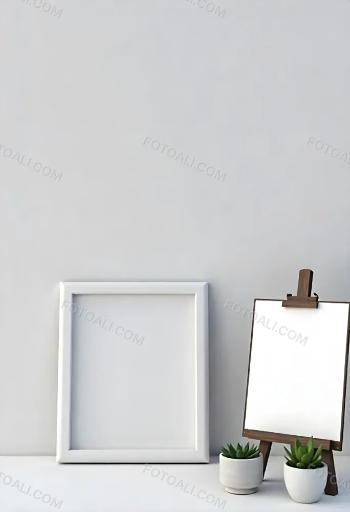 A Blank Black Canvas With A White Frame Two Small Succulent Plants And A White Wall Background 9 C18e