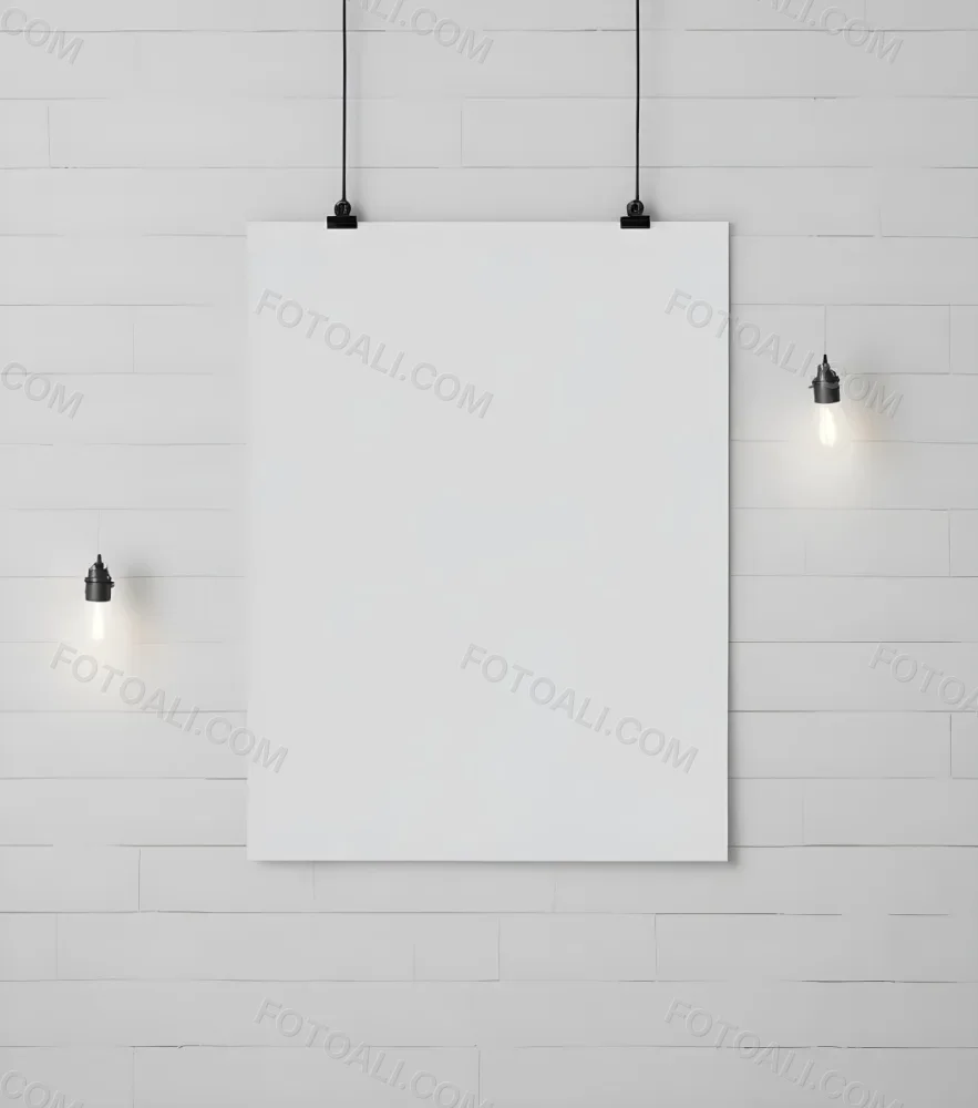 A Blank White Canvas Hanging On A Gray Wall With Two Black Pendant Lights Above It Surrounded By A Colorful Mural And Illuminated 15