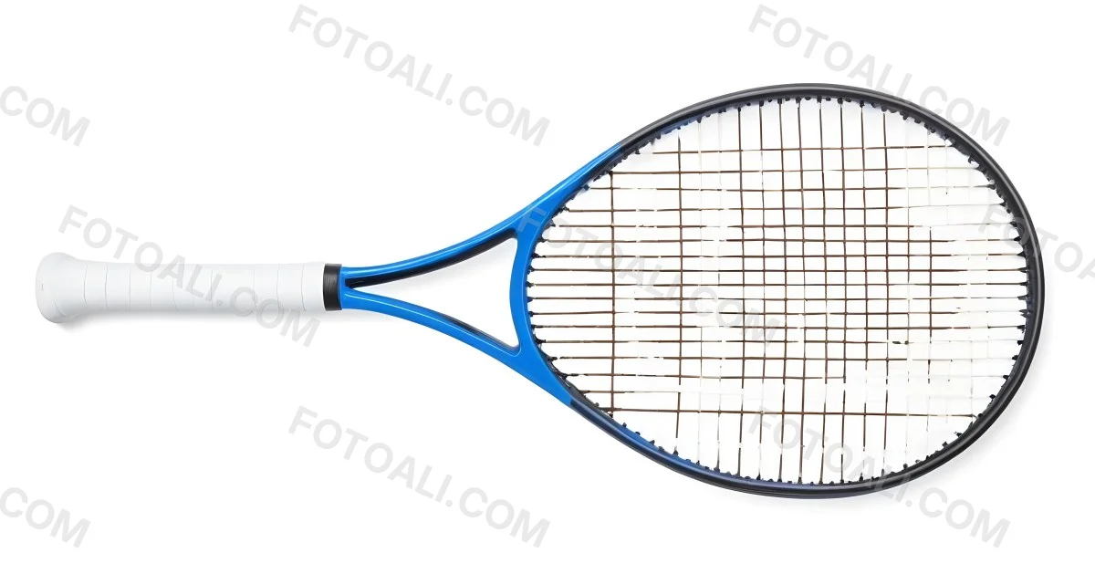 A Blue And Black Tennis Racket With Blue Handle Centered On A Blue Background Studio Shot High Resolution Detailed Strings Clean Aesthetic Sports Equipment 1 89d4
