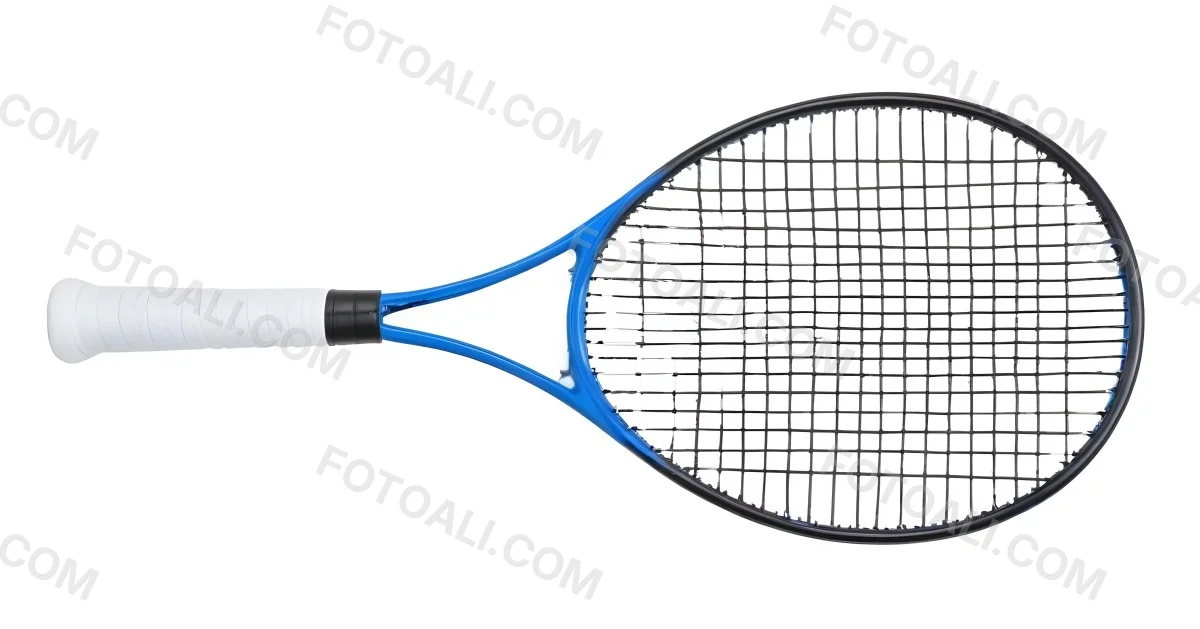 A Blue And Black Tennis Racket With Blue Handle Centered On A Blue Background Studio Shot High Resolution Detailed Strings Clean Aesthetic Sports Equipment 12 B6e0