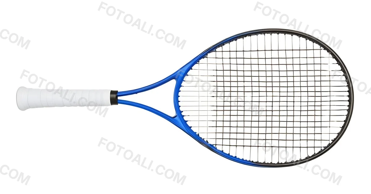 A Blue And Black Tennis Racket With Blue Handle Centered On A Blue Background Studio Shot High Resolution Detailed Strings Clean Aesthetic Sports Equipment 18 F22f