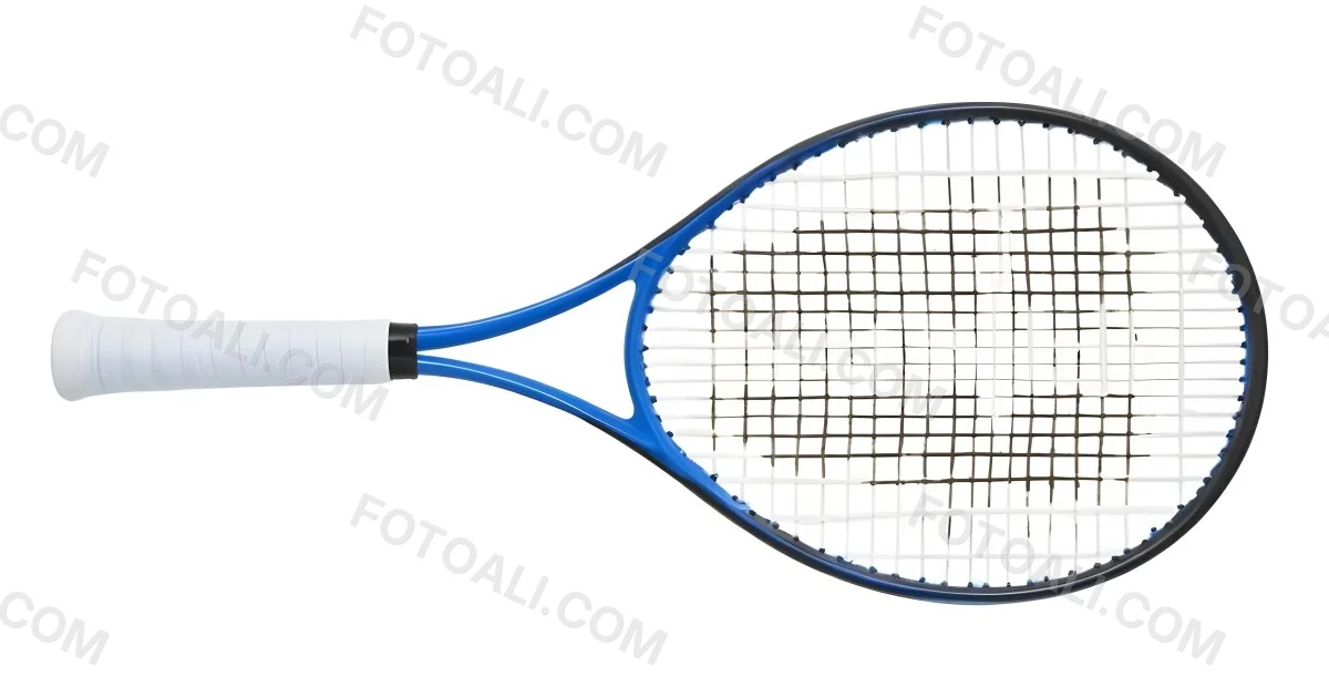 A Blue And Black Tennis Racket With Blue Handle Centered On A Blue Background Studio Shot High Resolution Detailed Strings Clean Aesthetic Sports Equipment 19 9b8f