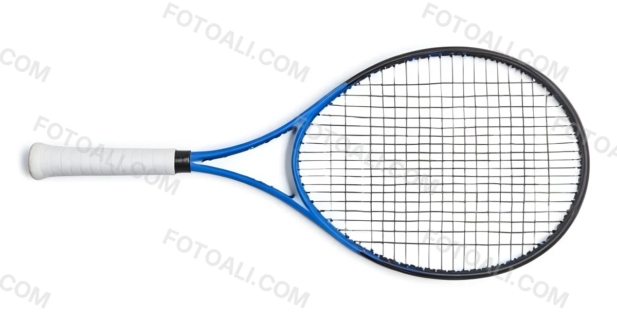 A Blue And Black Tennis Racket With Blue Handle Centered On A Blue Background Studio Shot High Resolution Detailed Strings Clean Aesthetic Sports Equipment 27 B4ee