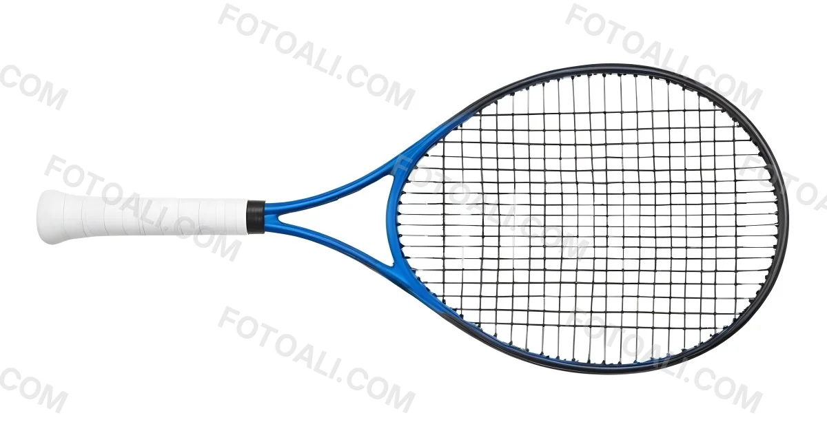 A Blue And Black Tennis Racket With Blue Handle Centered On A Blue Background Studio Shot High Resolution Detailed Strings Clean Aesthetic Sports Equipment 7 Eba0
