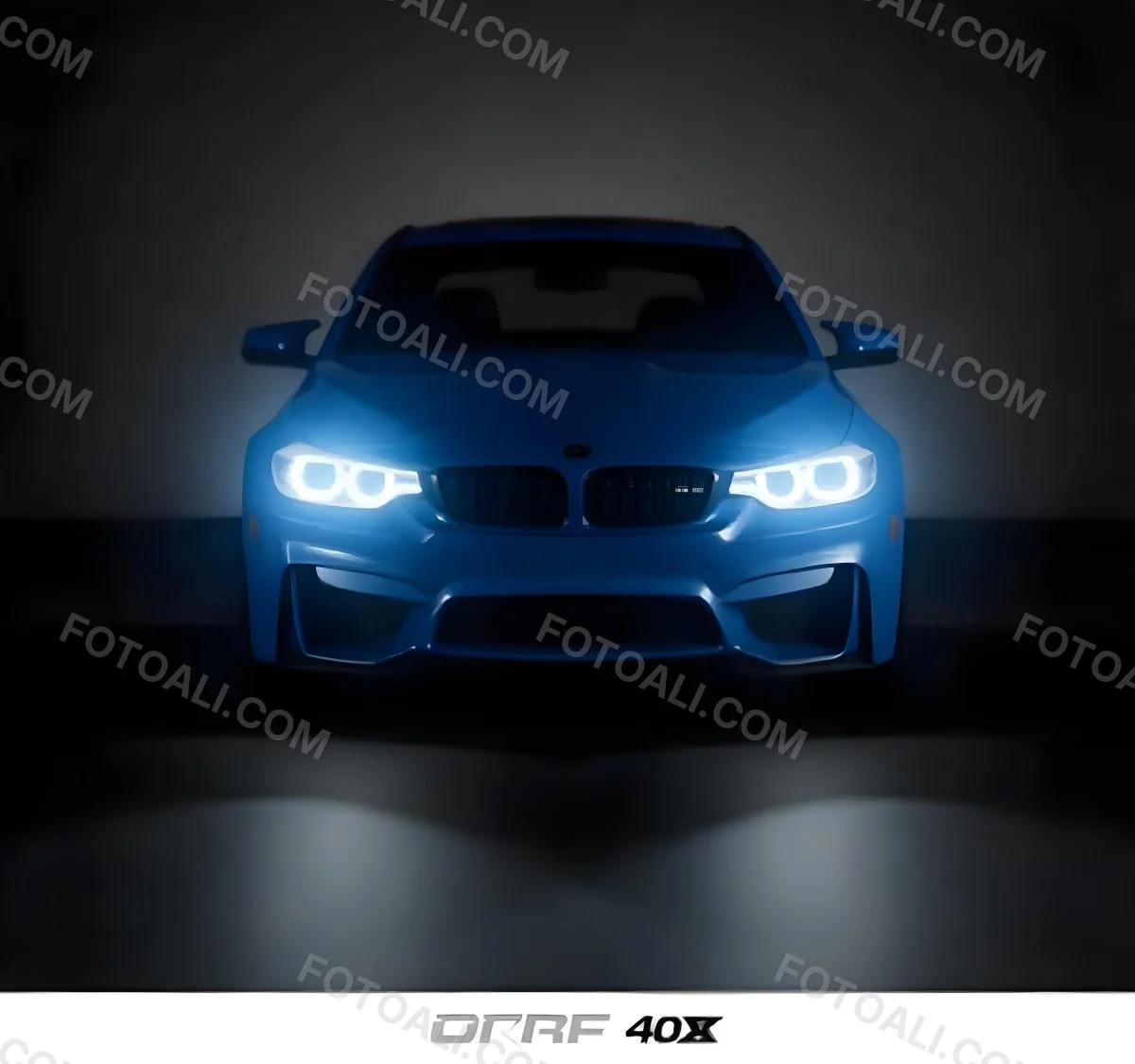 A Blue Car With Its Headlights On In A Dark Background The Headlights Are Bright And Blue The Car Is Facing Forward 27 1841