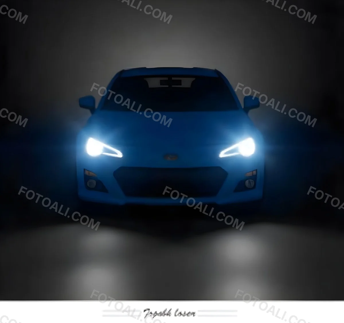 A Blue Car With Its Headlights On In A Dark Background The Headlights Are Bright And Blue The Car Is Facing Forward 6 5cfe