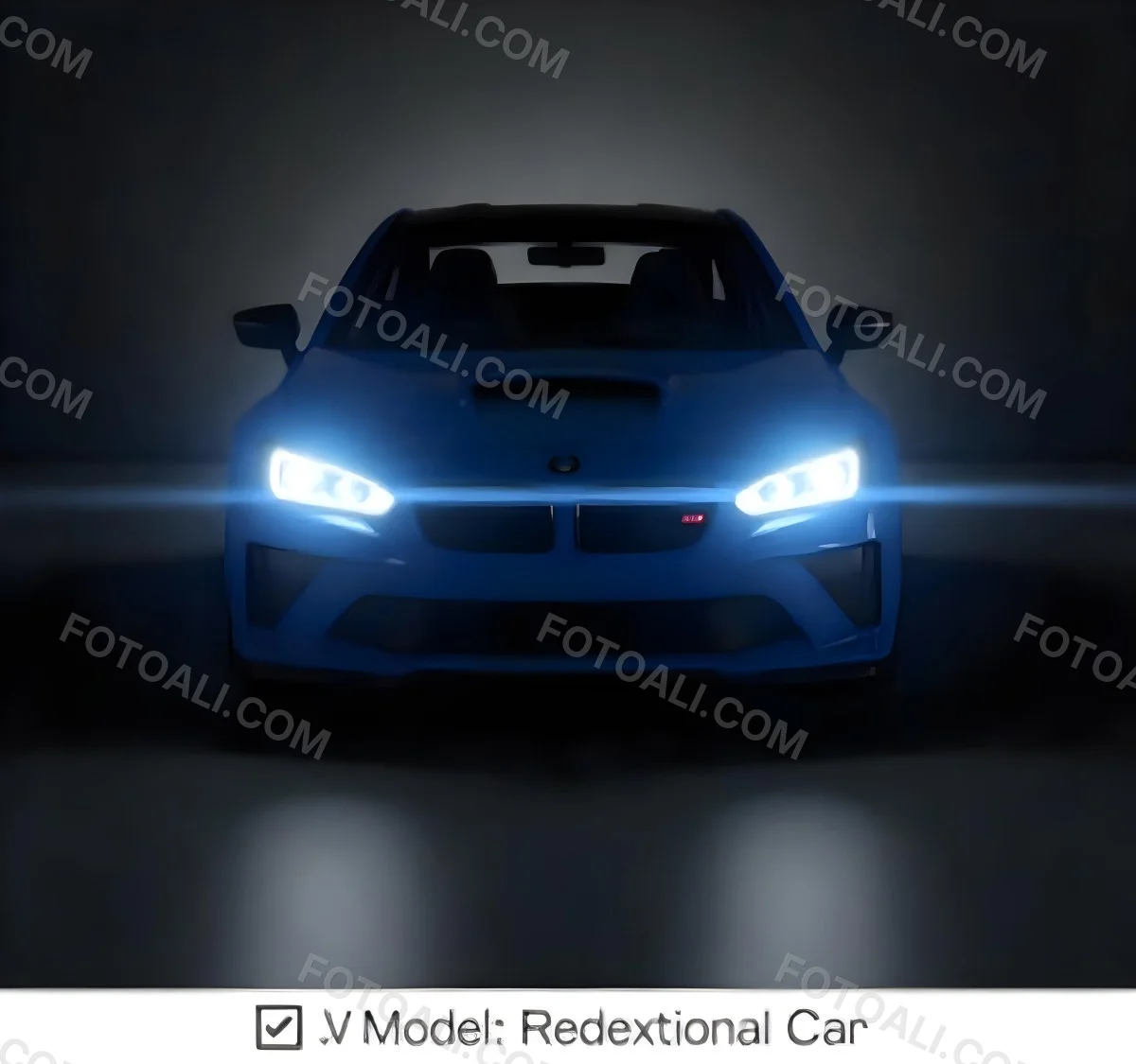 A Blue Car With Its Headlights On In A Dark Background The Headlights Are Bright And Blue The Car Is Facing Forward 8 C07e