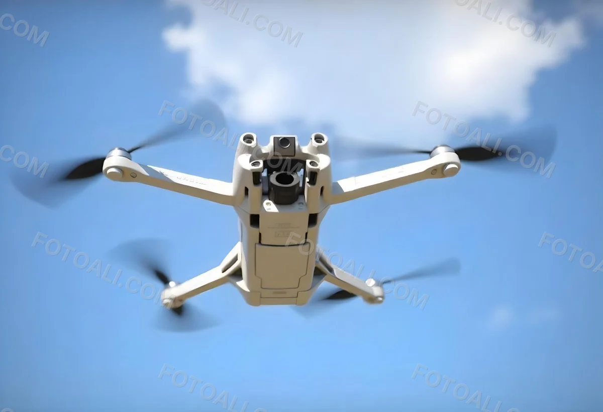 A Blue Dji Mini 3 Pro Drone With Blue Propellers In Mid Air Against A Bright Blue Sky With Scattered White Clouds 36 F807