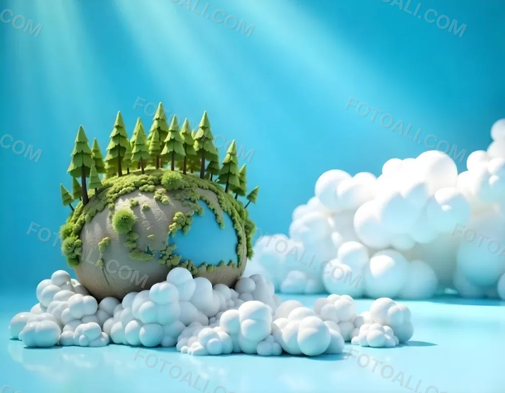 A Blue Earth With Trees On Top Of Clouds Blue Sky With Sun Rays Bright Colors Detailed High Resolution Global Warming Concept 13 2537