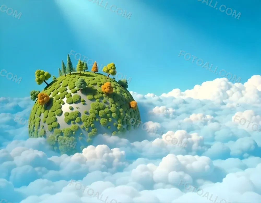 A Blue Earth With Trees On Top Of Clouds Blue Sky With Sun Rays Bright Colors Detailed High Resolution Global Warming Concept 23 3d5b