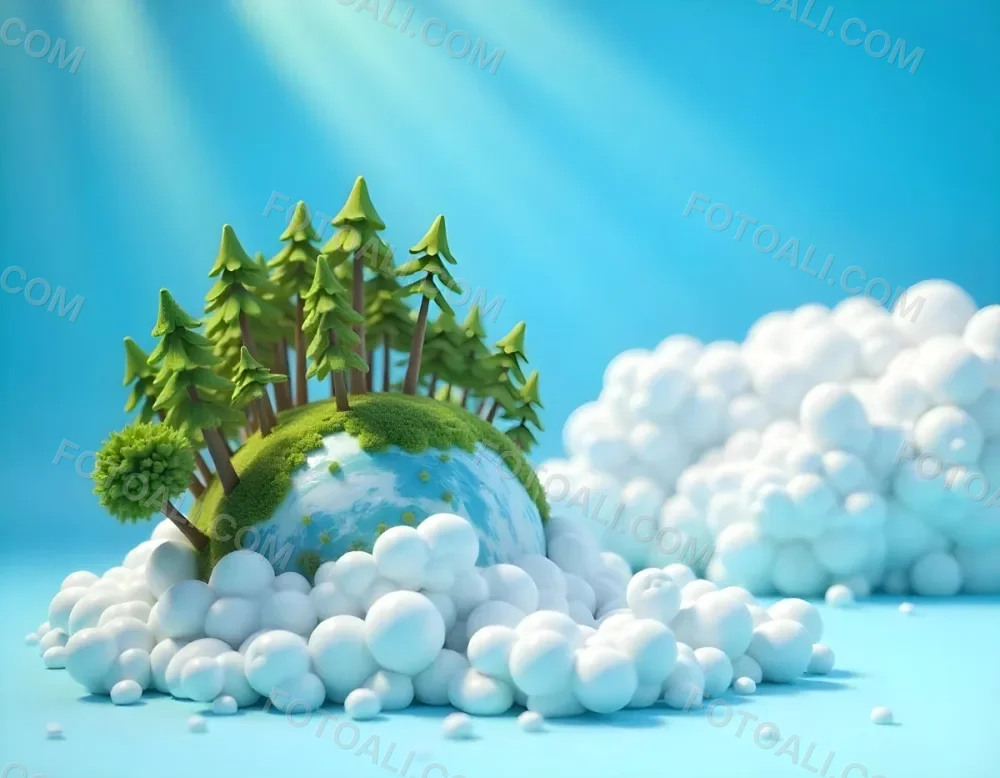 A Blue Earth With Trees On Top Of Clouds Blue Sky With Sun Rays Bright Colors Detailed High Resolution Global Warming Concept 27 4014