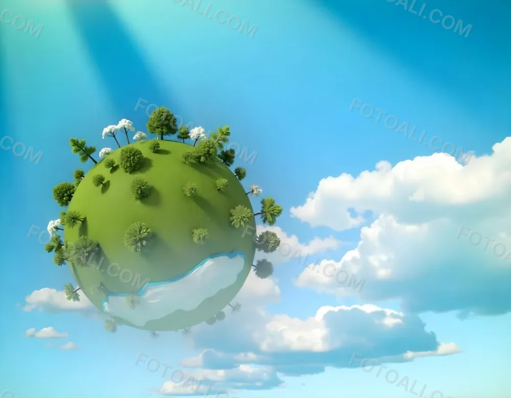 A Blue Earth With Trees On Top Of Clouds Blue Sky With Sun Rays Bright Colors Detailed High Resolution Global Warming Concept 8 9af4