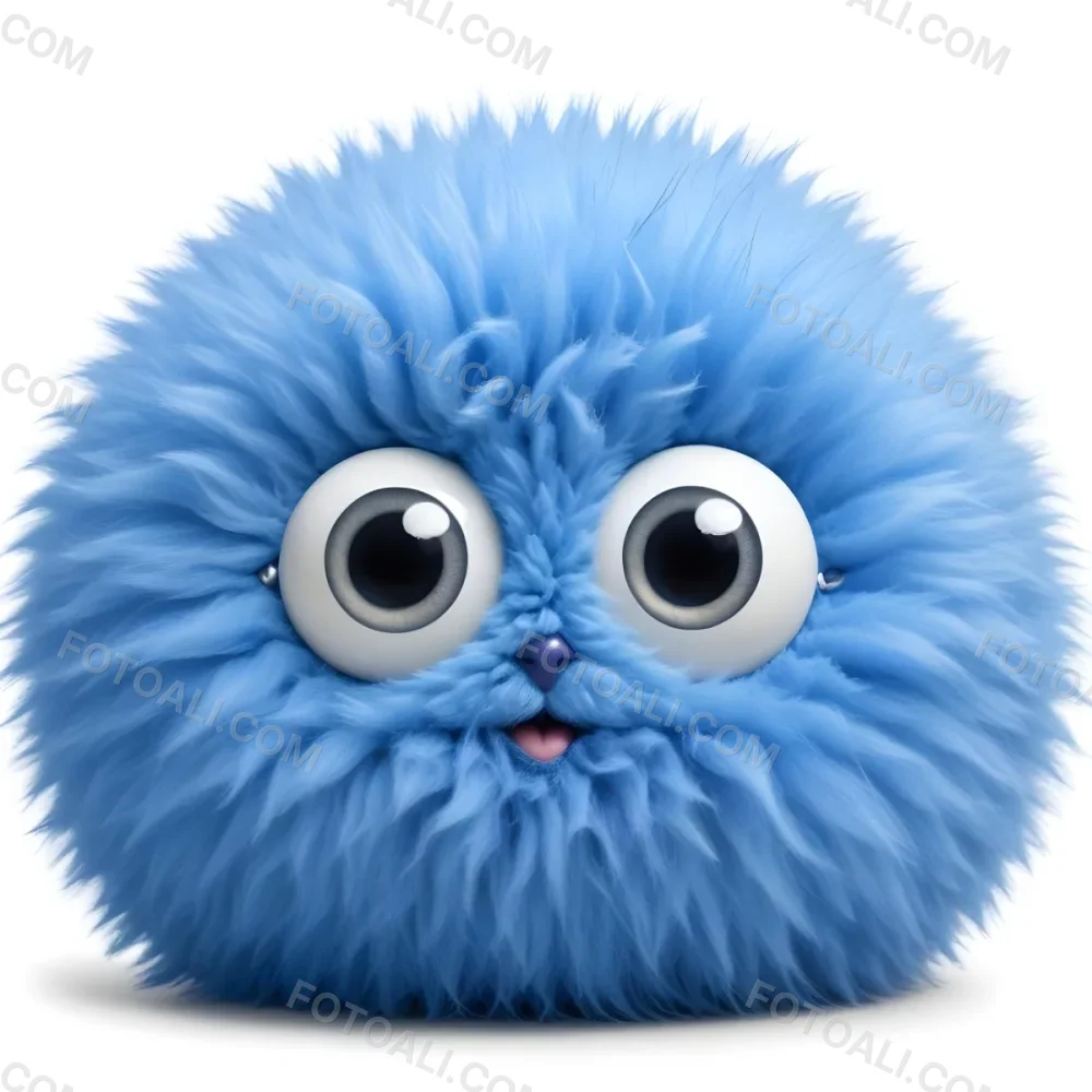 A Blue Fluffy Ball With Big Eyes Cute Soft Round Playful Cartoonish Simple Design Isolated On A White Background Soft Lighting Cheerful 38 72d2