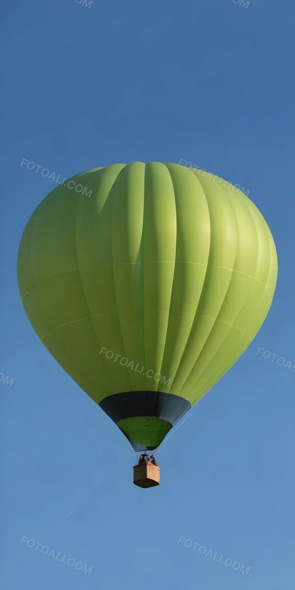 A Blue Hot Air Balloon With A Blue Base Against A Clear Blue Sky The Balloon Is Brightly Lit And Appears To Be Floating 10 0464