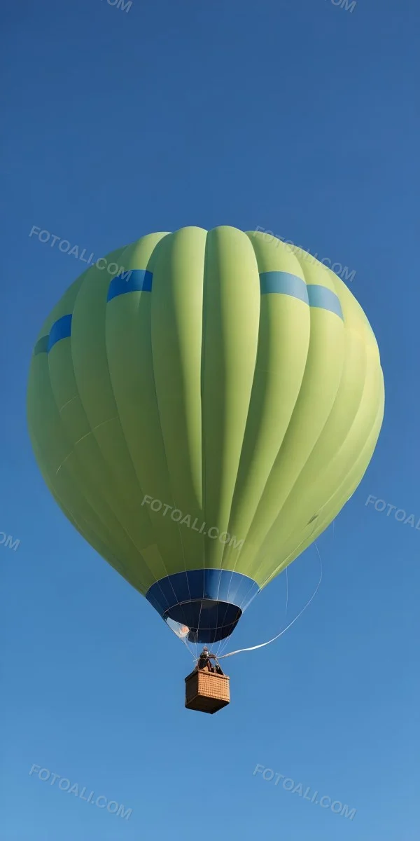 A Blue Hot Air Balloon With A Blue Base Against A Clear Blue Sky The Balloon Is Brightly Lit And Appears To Be Floating 2 6314