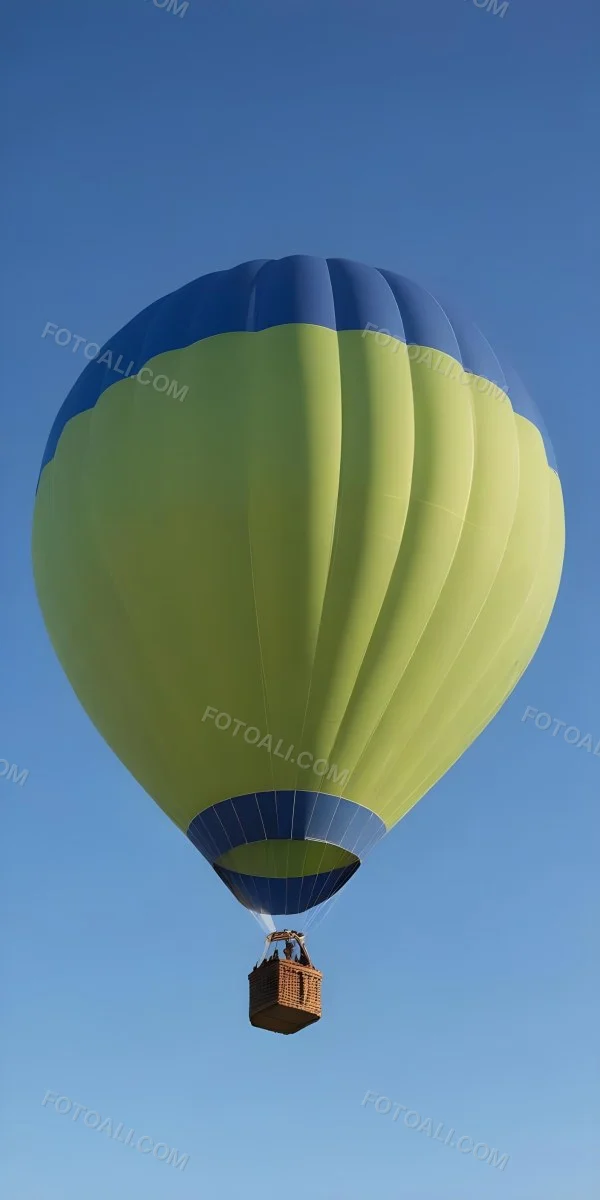 A Blue Hot Air Balloon With A Blue Base Against A Clear Blue Sky The Balloon Is Brightly Lit And Appears To Be Floating 6 5446
