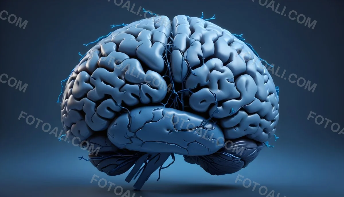 A Blue Human Brain With Dark Connections Representing Neural Networks And Cognitive Function On A Dark Blue Background 13 50c3