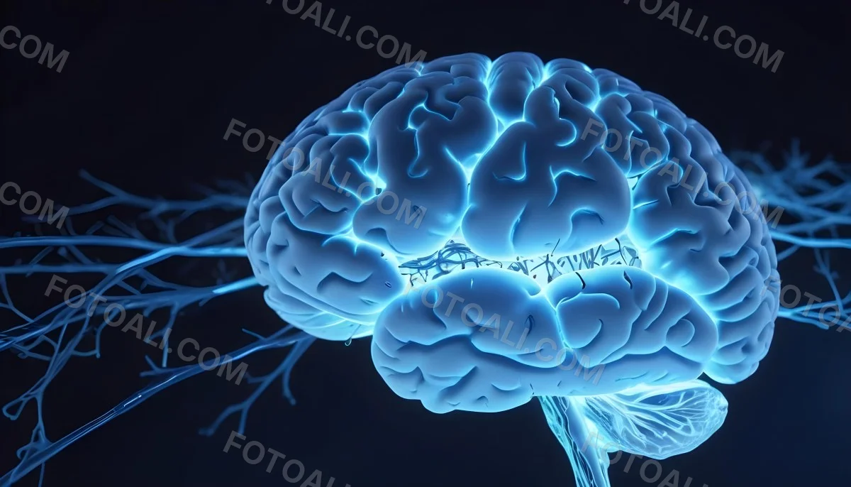 A Blue Human Brain With Dark Connections Representing Neural Networks And Cognitive Function On A Dark Blue Background 17 3b07