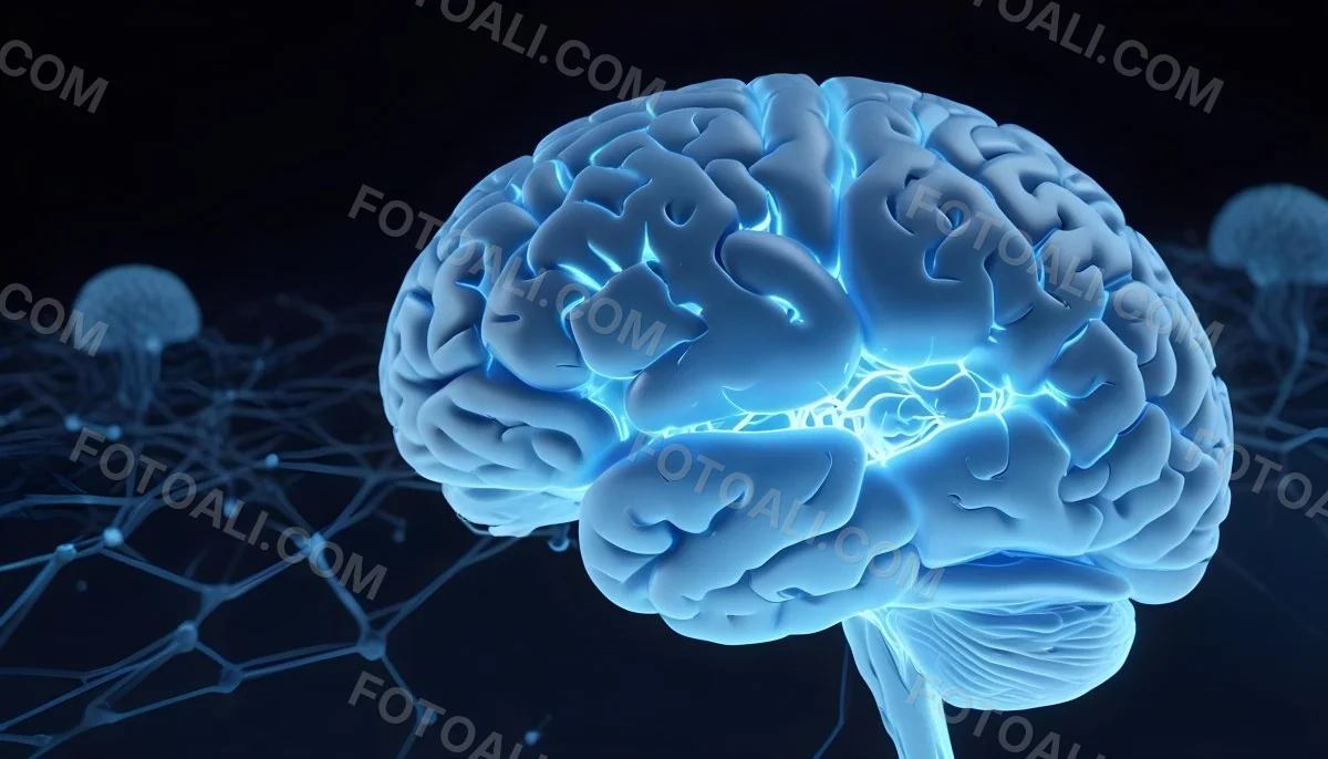 A Blue Human Brain With Dark Connections Representing Neural Networks And Cognitive Function On A Dark Blue Background 18 77fe