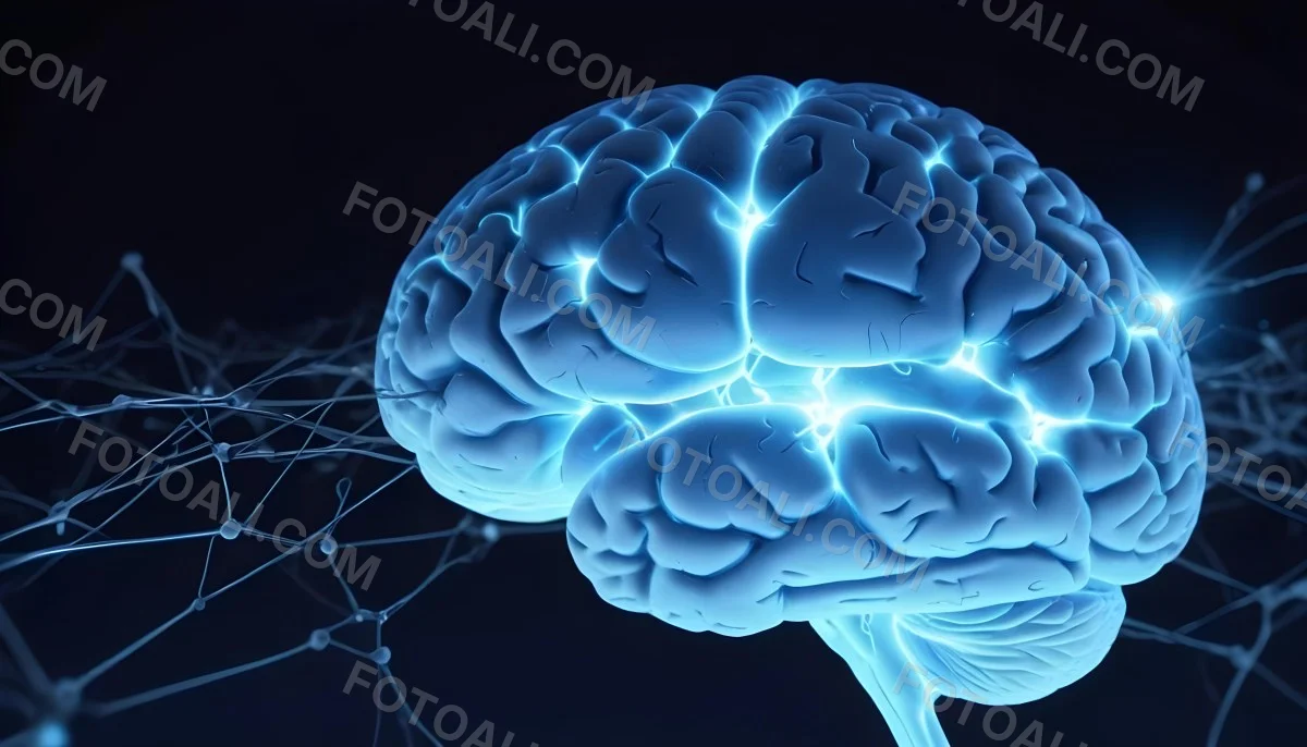 A Blue Human Brain With Dark Connections Representing Neural Networks And Cognitive Function On A Dark Blue Background 2 Caef