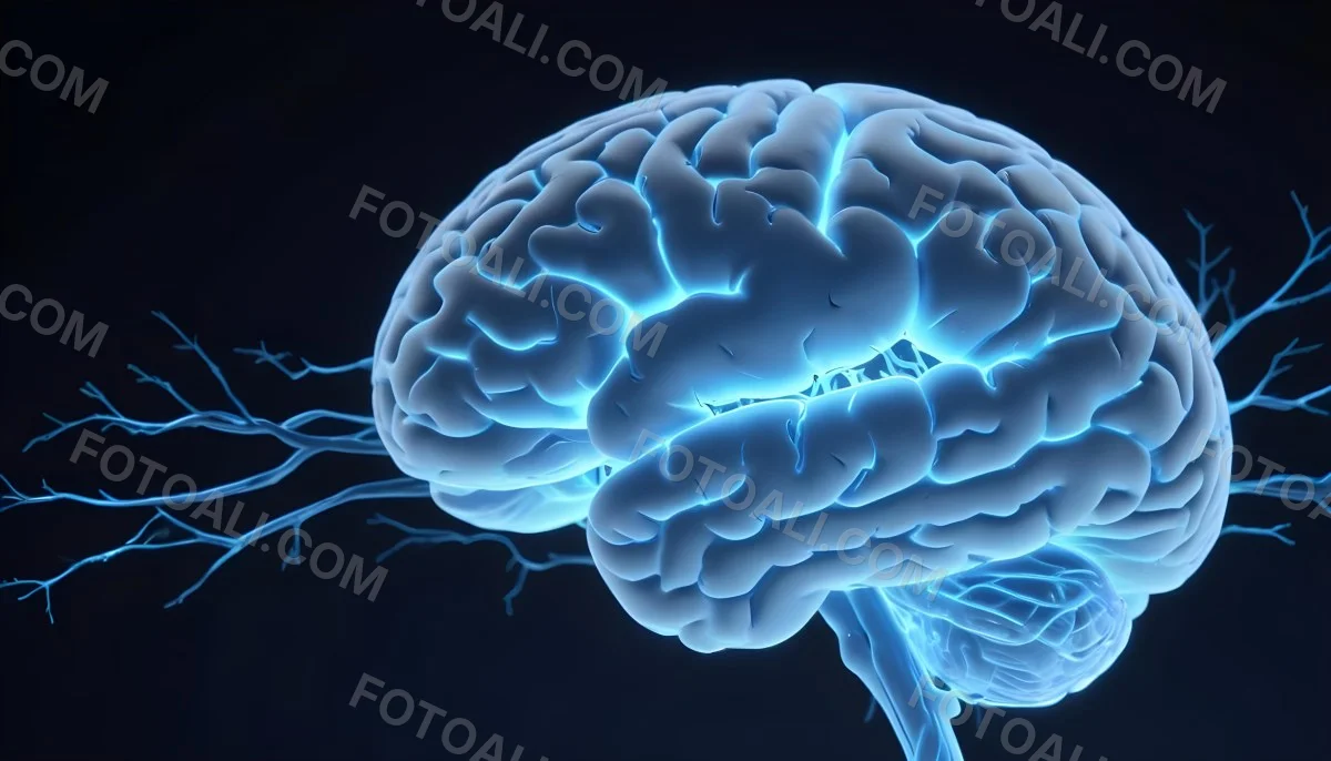A Blue Human Brain With Dark Connections Representing Neural Networks And Cognitive Function On A Dark Blue Background 24 36ac