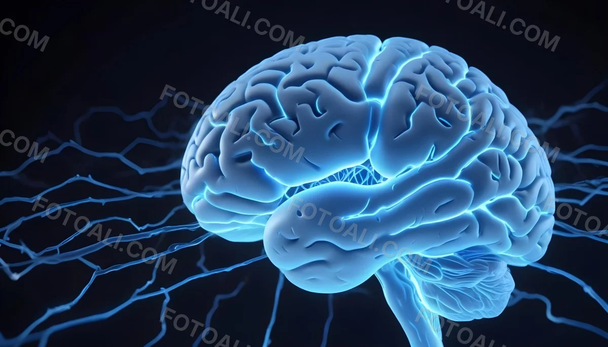 A Blue Human Brain With Dark Connections Representing Neural Networks And Cognitive Function On A Dark Blue Background 26 786e