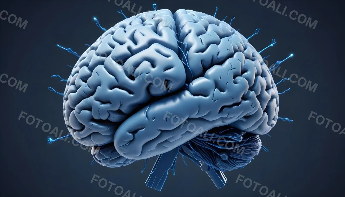 A Blue Human Brain With Dark Connections Representing Neural Networks And Cognitive Function On A Dark Blue Background 3 Bd4c