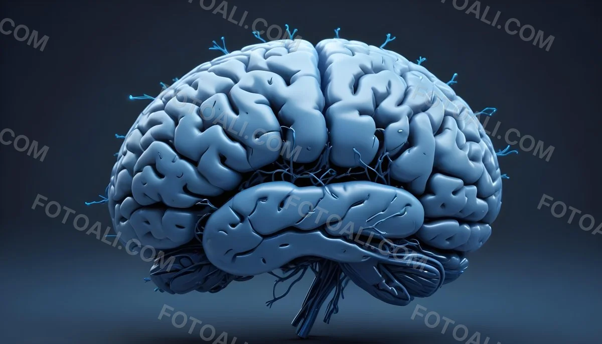 A Blue Human Brain With Dark Connections Representing Neural Networks And Cognitive Function On A Dark Blue Background 5 E9d7