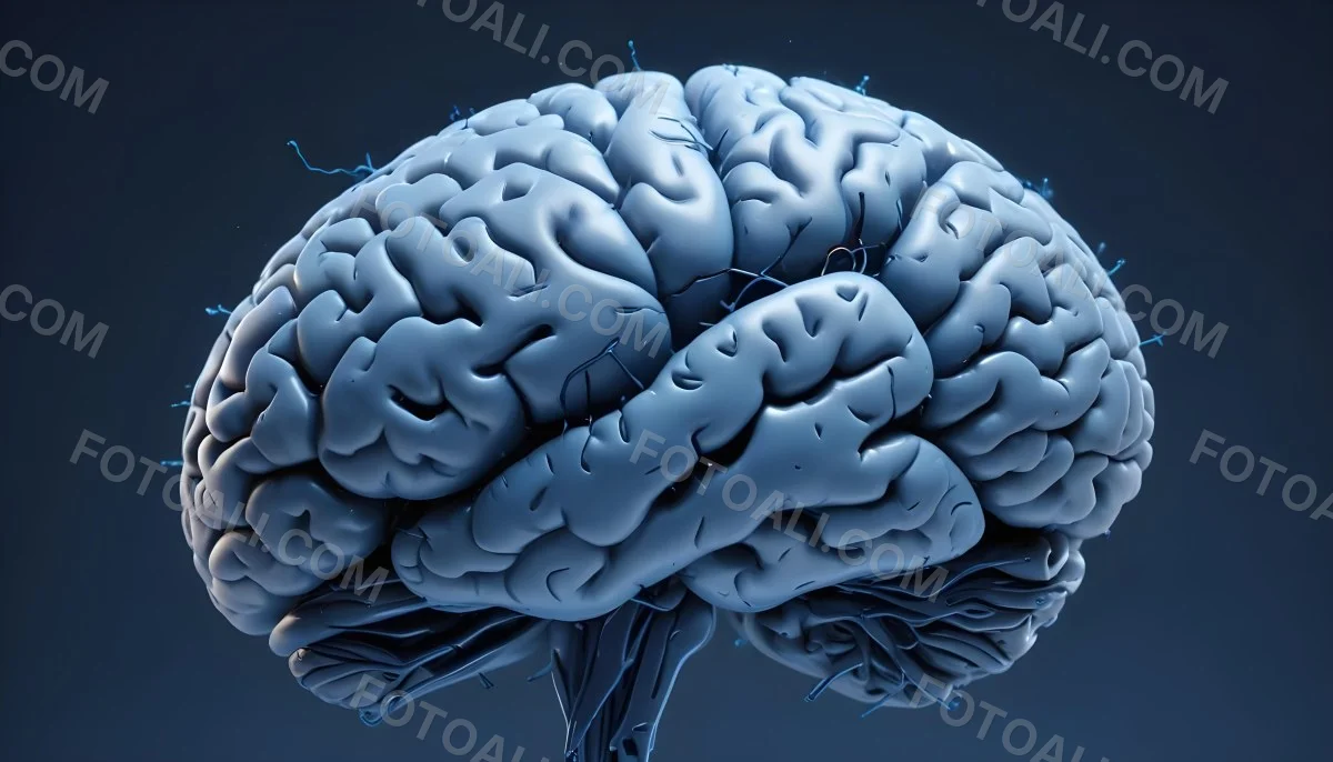 A Blue Human Brain With Dark Connections Representing Neural Networks And Cognitive Function On A Dark Blue Background 9 66ad
