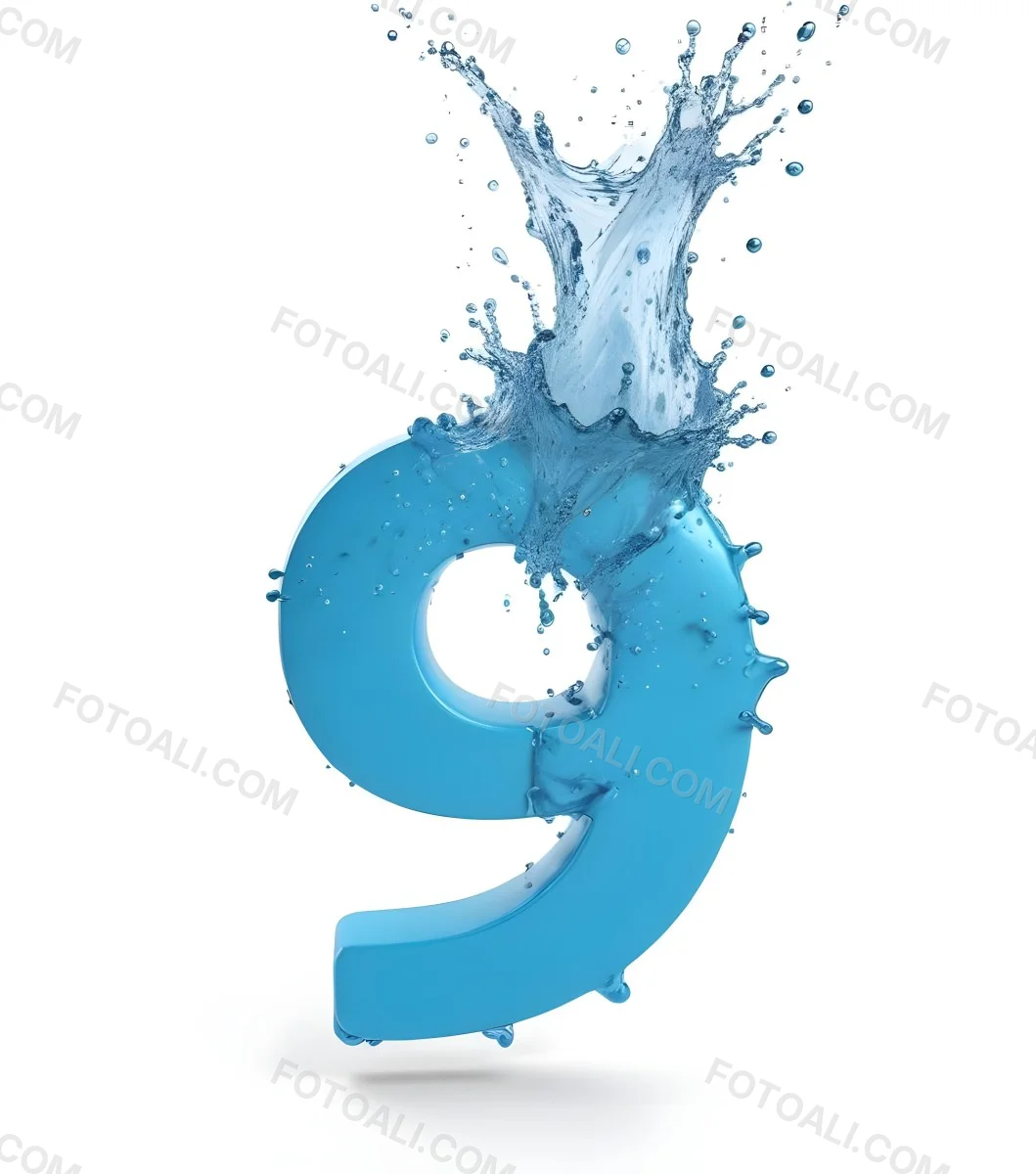 A Blue Number Nine With Water Splashing Around It On A Blue Background 10 B7e8