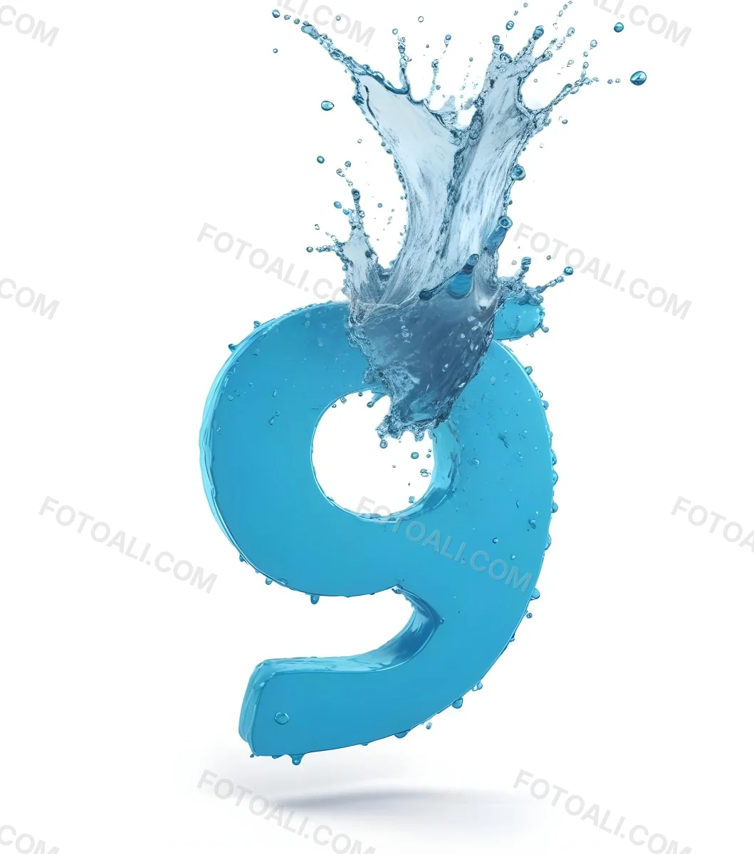 A Blue Number Nine With Water Splashing Around It On A Blue Background 11 761d